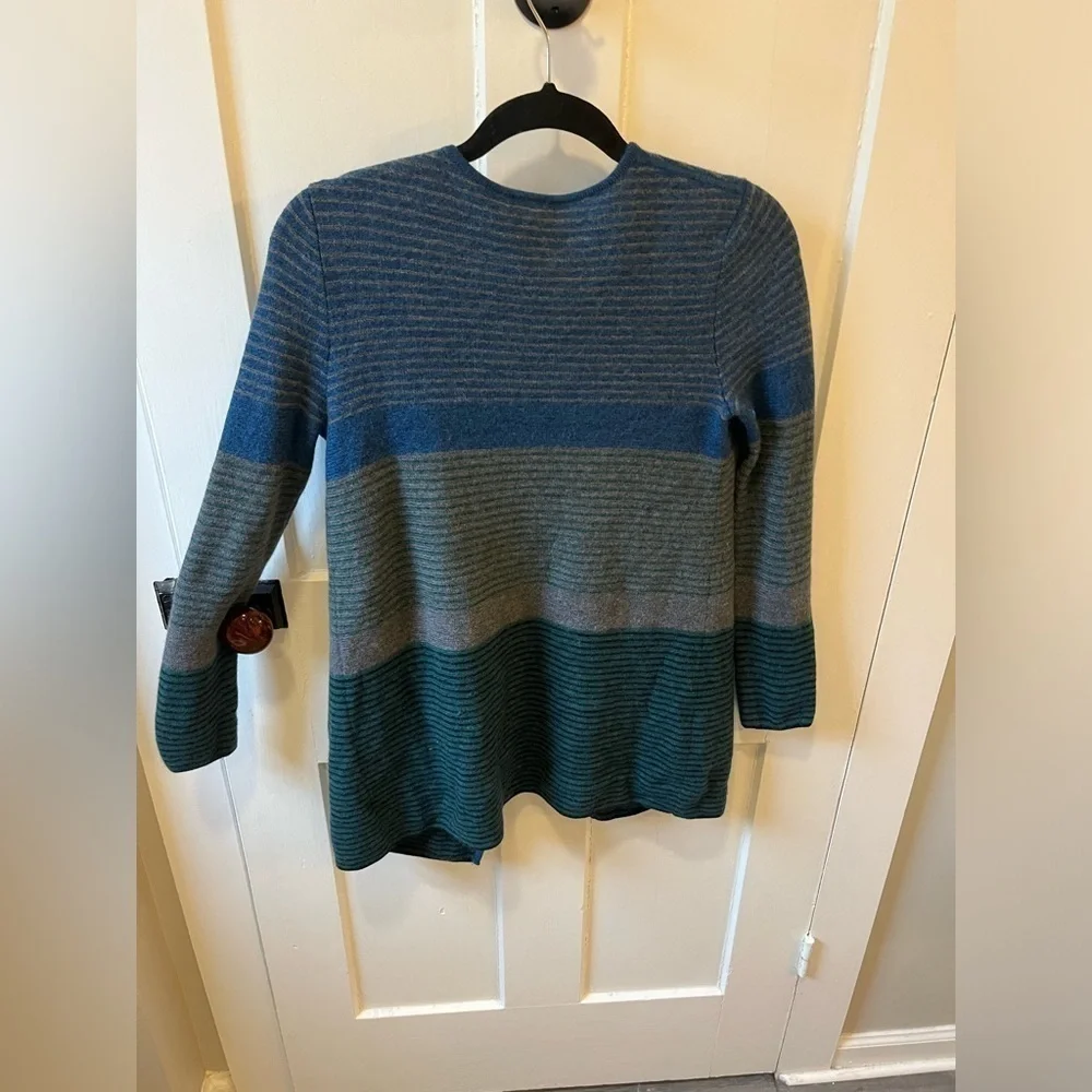 Talbots 100% Merino Wool Open Front Stripe Cardigan
